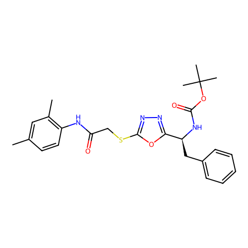 (S)-tert-butyl (1-(5-((2-((2,4-dimethylphenyl)amino)-2-oxoethyl)thio)-1,3,4-oxadiazol-2-yl)-2-phenylethyl)carbamate structure