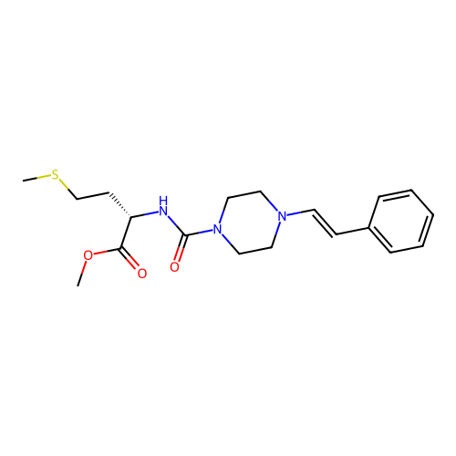 (S,E)-methyl 4-(methylthio)-2-(4-styrylpiperazine-1-carboxamido)butanoate structure