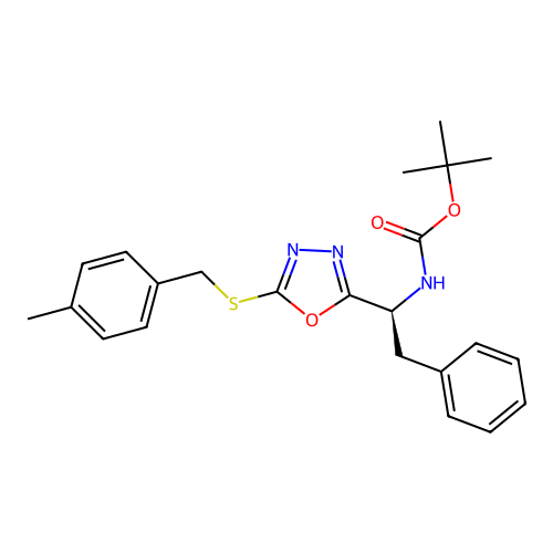 (S)-tert-butyl (1-(5-((4-methylbenzyl)thio)-1,3,4-oxadiazol-2-yl)-2-phenylethyl)carbamate structure