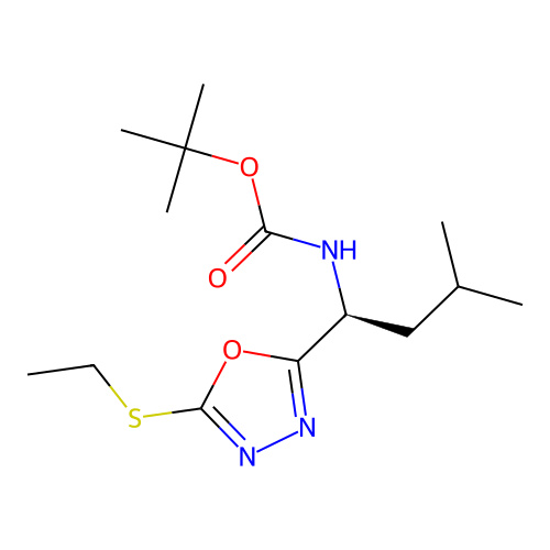 (S)-tert-butyl (1-(5-(ethylthio)-1,3,4-oxadiazol-2-yl)-3-methylbutyl)carbamate structure