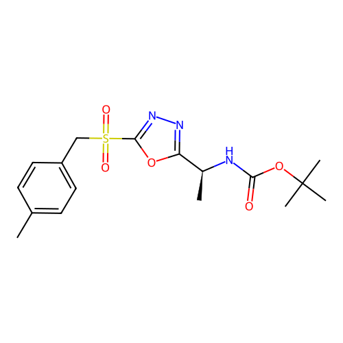 (S)-tert-butyl (1-(5-((4-methylbenzyl)sulfonyl)-1,3,4-oxadiazol-2-yl)ethyl)carbamate structure