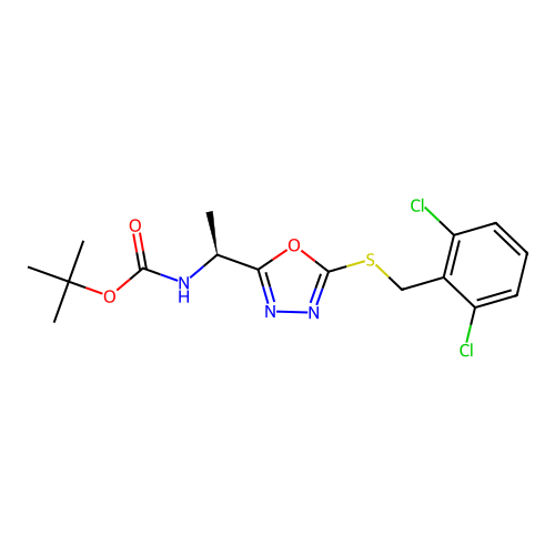 (S)-tert-butyl (1-(5-((2,6-dichlorobenzyl)thio)-1,3,4-oxadiazol-2-yl)ethyl)carbamate structure
