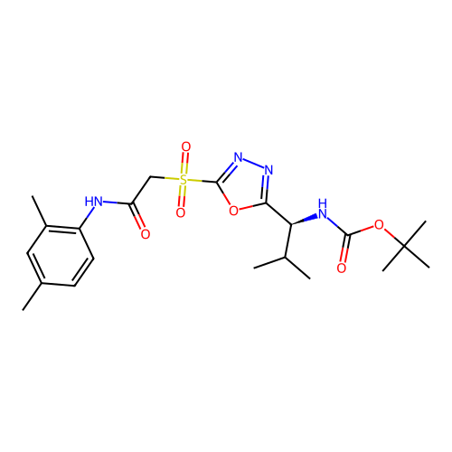 (S)-tert-butyl (1-(5-((2-((2,4-dimethylphenyl)amino)-2-oxoethyl)sulfonyl)-1,3,4-oxadiazol-2-yl)-2-methylpropyl)carbamate structure