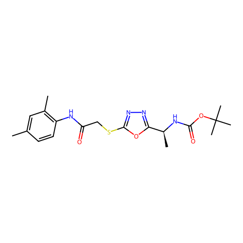 tert-butyl N-[(1S)-1-[5-[2-(2,4-dimethylanilino)-2-oxoethyl]sulfanyl-1,3,4-oxadiazol-2-yl]ethyl]carbamate structure