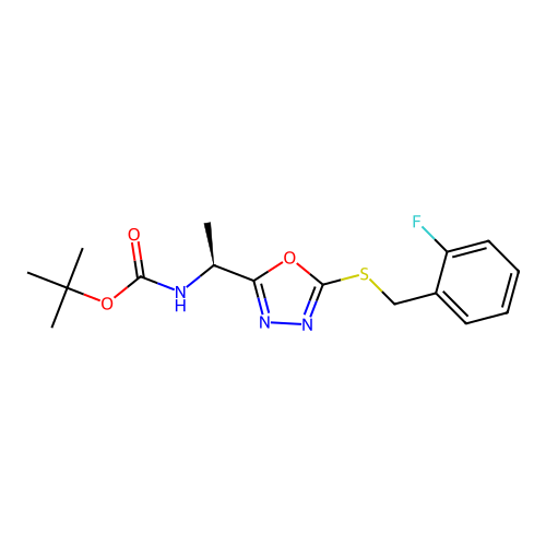 (S)-tert-butyl (1-(5-((2-fluorobenzyl)thio)-1,3,4-oxadiazol-2-yl)ethyl)carbamate structure
