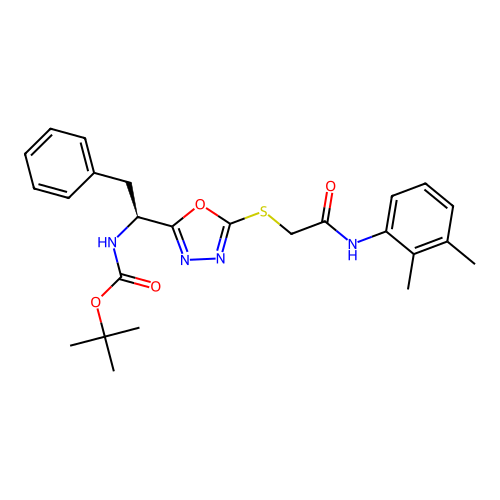 (S)-tert-butyl (1-(5-((2-((2,3-dimethylphenyl)amino)-2-oxoethyl)thio)-1,3,4-oxadiazol-2-yl)-2-phenylethyl)carbamate structure