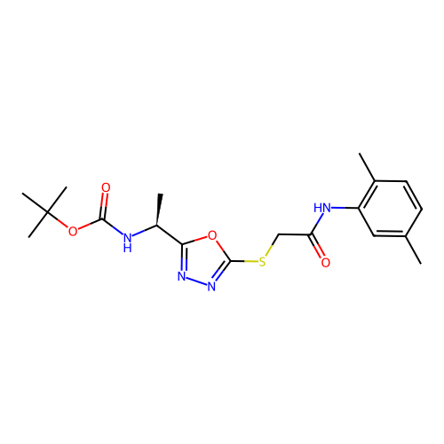 (S)-tert-butyl (1-(5-((2-((2,5-dimethylphenyl)amino)-2-oxoethyl)thio)-1,3,4-oxadiazol-2-yl)ethyl)carbamate structure
