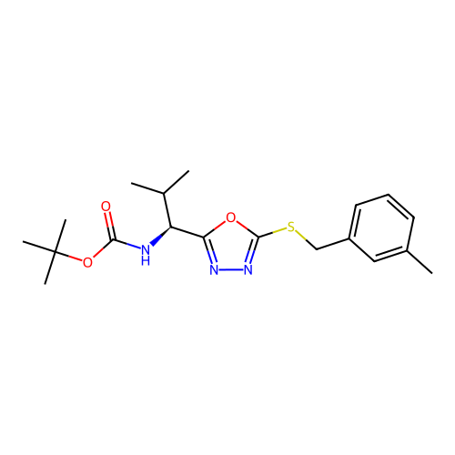 (S)-tert-butyl (2-methyl-1-(5-((3-methylbenzyl)thio)-1,3,4-oxadiazol-2-yl)propyl)carbamate structure