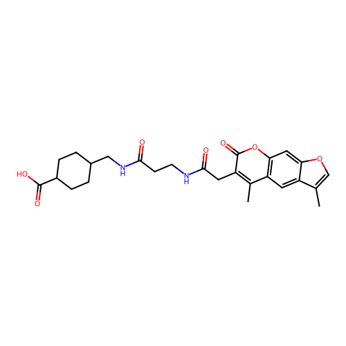 (1r,4r)-4-((3-(2-(3,5-dimethyl-7-oxo-7H-furo[3,2-g]chromen-6-yl)acetamido)propanamido)methyl)cyclohexanecarboxylic acid structure