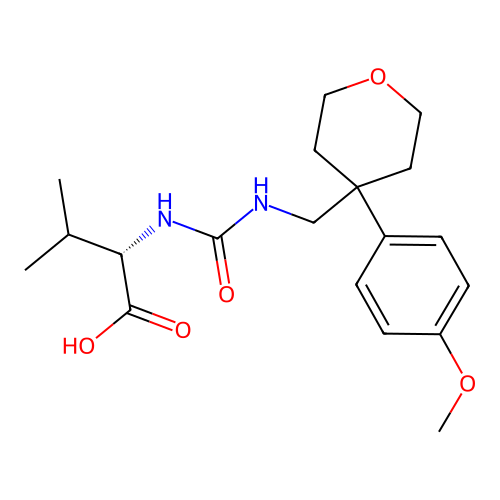 N-({[4-(4-methoxyphenyl)tetrahydro-2H-pyran-4-yl]methyl}carbamoyl)-L-valine structure