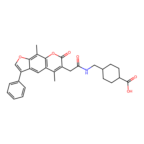 (1s,4s)-4-((2-(5,9-dimethyl-7-oxo-3-phenyl-7H-furo[3,2-g]chromen-6-yl)acetamido)methyl)cyclohexanecarboxylic acid structure