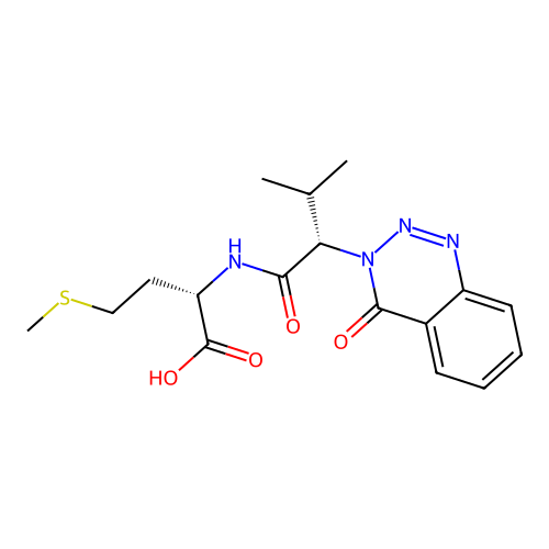 N-[(2S)-3-methyl-2-(4-oxo-1,2,3-benzotriazin-3(4H)-yl)butanoyl]-L-methionine structure