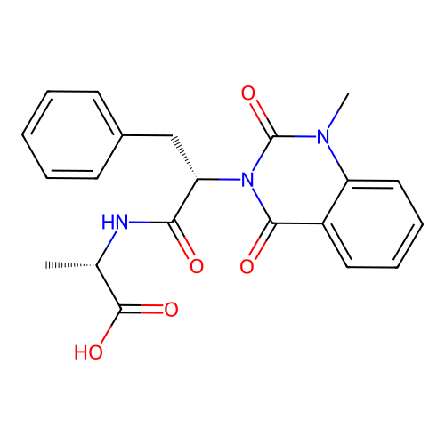(S)-2-((S)-2-(1-methyl-2,4-dioxo-1,2-dihydroquinazolin-3(4H)-yl)-3-phenylpropanamido)propanoic acid structure