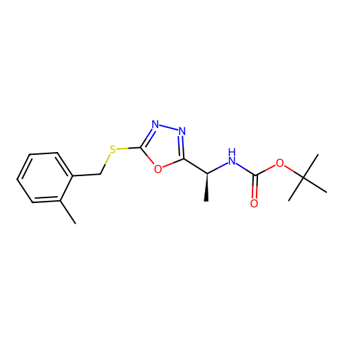 (S)-tert-butyl (1-(5-((2-methylbenzyl)thio)-1,3,4-oxadiazol-2-yl)ethyl)carbamate structure
