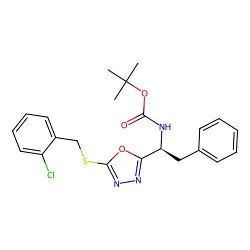 (S)-tert-butyl (1-(5-((2-chlorobenzyl)thio)-1,3,4-oxadiazol-2-yl)-2-phenylethyl)carbamate structure