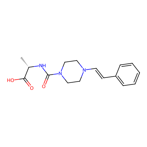 (S,E)-2-(4-styrylpiperazine-1-carboxamido)propanoic acid structure