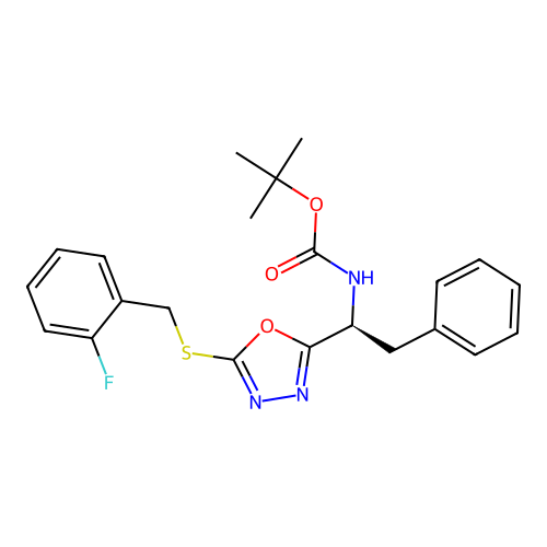 (S)-tert-butyl (1-(5-((2-fluorobenzyl)thio)-1,3,4-oxadiazol-2-yl)-2-phenylethyl)carbamate structure