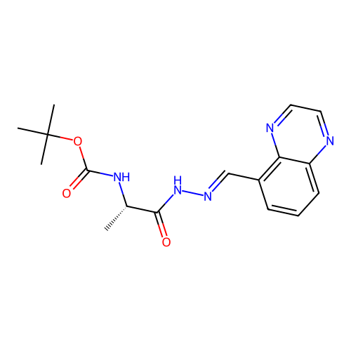 (S,E)-tert-butyl (1-oxo-1-(2-(quinoxalin-5-ylmethylene)hydrazinyl)propan-2-yl)carbamate structure