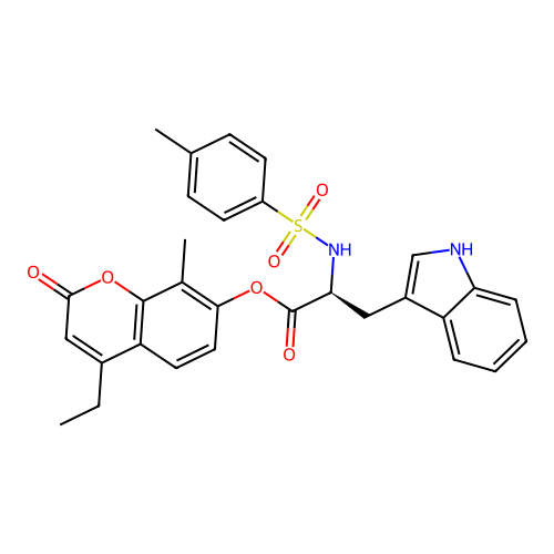 4-ethyl-8-methyl-2-oxo-2H-chromen-7-yl N-[(4-methylphenyl)sulfonyl]-L-tryptophanate structure