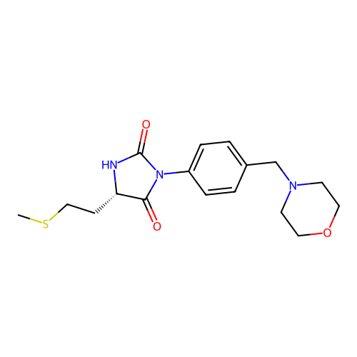 (5S)-5-(2-methylsulfanylethyl)-3-[4-(morpholin-4-ylmethyl)phenyl]imidazolidine-2,4-dione structure