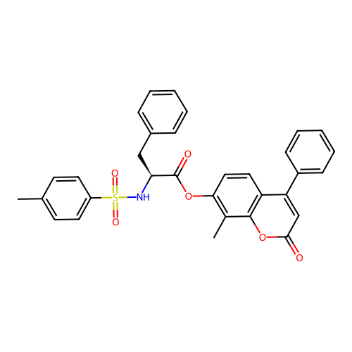 8-methyl-2-oxo-4-phenyl-2H-chromen-7-yl N-[(4-methylphenyl)sulfonyl]-L-phenylalaninate structure