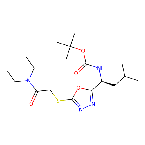 (S)-tert-butyl (1-(5-((2-(diethylamino)-2-oxoethyl)thio)-1,3,4-oxadiazol-2-yl)-3-methylbutyl)carbamate structure