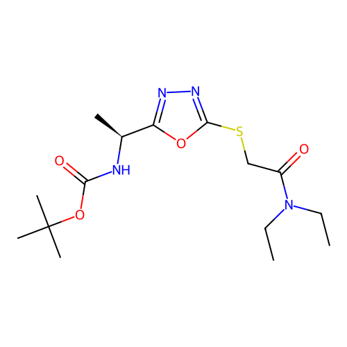 (S)-tert-butyl (1-(5-((2-(diethylamino)-2-oxoethyl)thio)-1,3,4-oxadiazol-2-yl)ethyl)carbamate structure