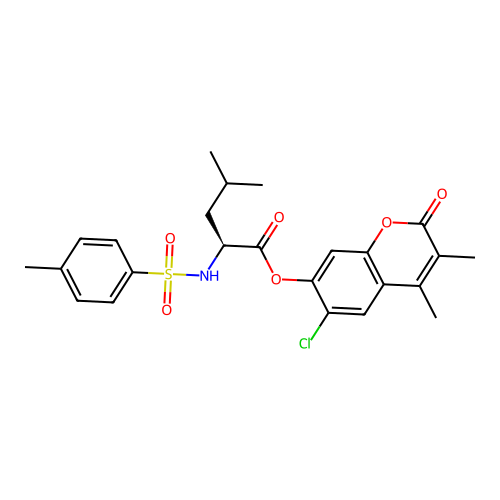 6-chloro-3,4-dimethyl-2-oxo-2H-chromen-7-yl N-[(4-methylphenyl)sulfonyl]-L-leucinate structure