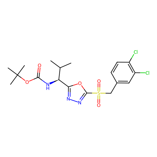 (S)-tert-butyl (1-(5-((3,4-dichlorobenzyl)sulfonyl)-1,3,4-oxadiazol-2-yl)-2-methylpropyl)carbamate structure