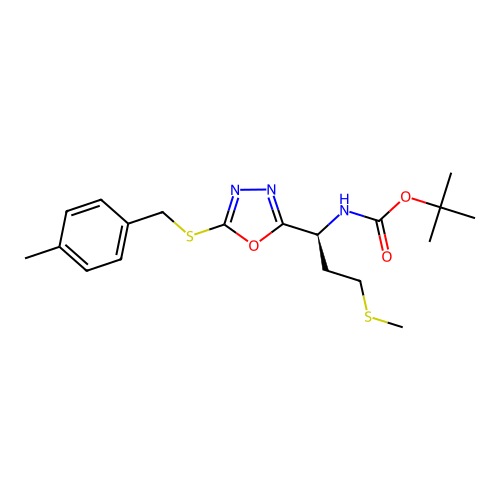 (S)-tert-butyl (1-(5-((4-methylbenzyl)thio)-1,3,4-oxadiazol-2-yl)-3-(methylthio)propyl)carbamate structure