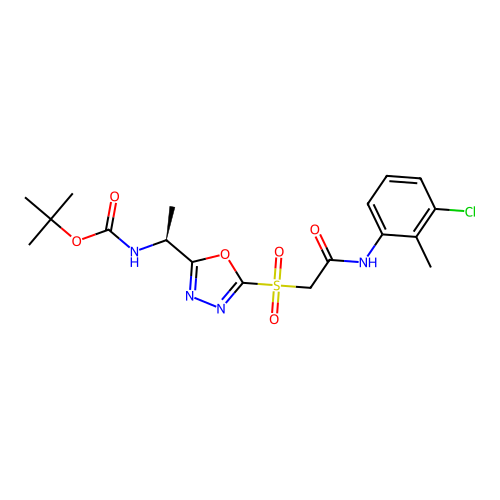 (S)-tert-butyl (1-(5-((2-((3-chloro-2-methylphenyl)amino)-2-oxoethyl)sulfonyl)-1,3,4-oxadiazol-2-yl)ethyl)carbamate structure