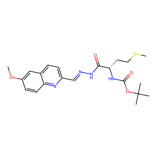 (S,E)-tert-butyl (1-(2-((6-methoxyquinolin-2-yl)methylene)hydrazinyl)-4-(methylthio)-1-oxobutan-2-yl)carbamate structure