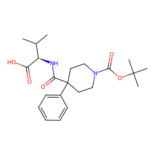 (R)-2-(1-(tert-butoxycarbonyl)-4-phenylpiperidine-4-carboxamido)-3-methylbutanoic acid structure