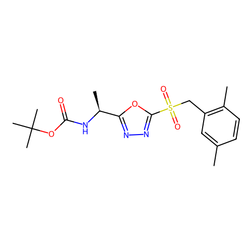(S)-tert-butyl (1-(5-((2,5-dimethylbenzyl)sulfonyl)-1,3,4-oxadiazol-2-yl)ethyl)carbamate structure