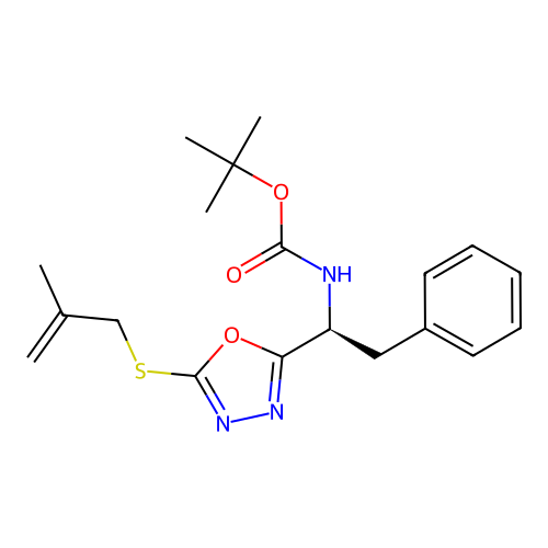 (S)-tert-butyl (1-(5-((2-methylallyl)thio)-1,3,4-oxadiazol-2-yl)-2-phenylethyl)carbamate structure