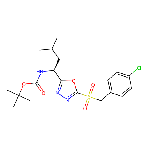 (S)-tert-butyl (1-(5-((4-chlorobenzyl)sulfonyl)-1,3,4-oxadiazol-2-yl)-3-methylbutyl)carbamate structure