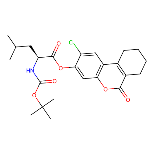(S)-2-chloro-6-oxo-7,8,9,10-tetrahydro-6H-benzo[c]chromen-3-yl 2-((tert-butoxycarbonyl)amino)-4-methylpentanoate structure