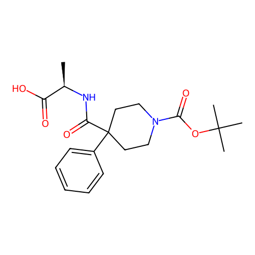 N-{[1-(tert-butoxycarbonyl)-4-phenylpiperidin-4-yl]carbonyl}-D-alanine structure