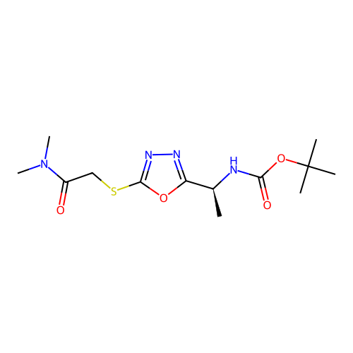 (S)-tert-butyl (1-(5-((2-(dimethylamino)-2-oxoethyl)thio)-1,3,4-oxadiazol-2-yl)ethyl)carbamate structure