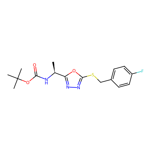 (S)-tert-butyl (1-(5-((4-fluorobenzyl)thio)-1,3,4-oxadiazol-2-yl)ethyl)carbamate structure