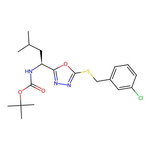 (S)-tert-butyl (1-(5-((3-chlorobenzyl)thio)-1,3,4-oxadiazol-2-yl)-3-methylbutyl)carbamate structure