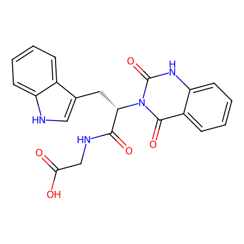 (S)-2-(2-(2,4-dioxo-1,2-dihydroquinazolin-3(4H)-yl)-3-(1H-indol-3-yl)propanamido)acetic acid structure