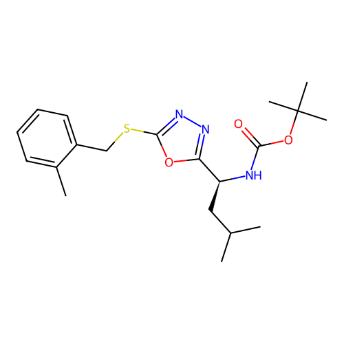 (S)-tert-butyl (3-methyl-1-(5-((2-methylbenzyl)thio)-1,3,4-oxadiazol-2-yl)butyl)carbamate structure