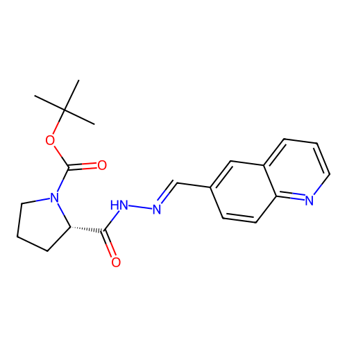 tert-butyl (2S)-2-[[(E)-quinolin-6-ylmethylideneamino]carbamoyl]pyrrolidine-1-carboxylate structure