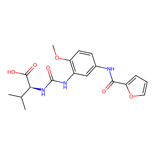 N-({5-[(furan-2-ylcarbonyl)amino]-2-methoxyphenyl}carbamoyl)-L-valine structure