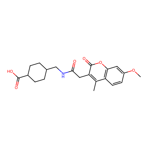 (1s,4s)-4-((2-(7-methoxy-4-methyl-2-oxo-2H-chromen-3-yl)acetamido)methyl)cyclohexanecarboxylic acid structure