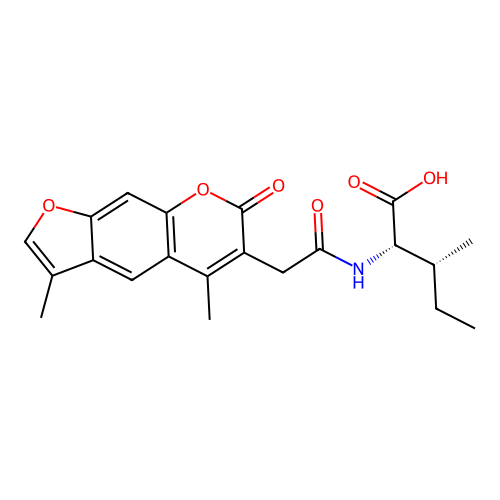 (2S,3R)-2-(2-(3,5-dimethyl-7-oxo-7H-furo[3,2-g]chromen-6-yl)acetamido)-3-methylpentanoic acid structure