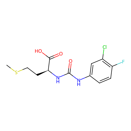 N-[(3-chloro-4-fluorophenyl)carbamoyl]-L-methionine structure