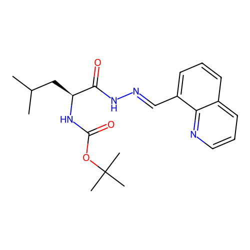 (S,E)-tert-butyl (4-methyl-1-oxo-1-(2-(quinolin-8-ylmethylene)hydrazinyl)pentan-2-yl)carbamate structure