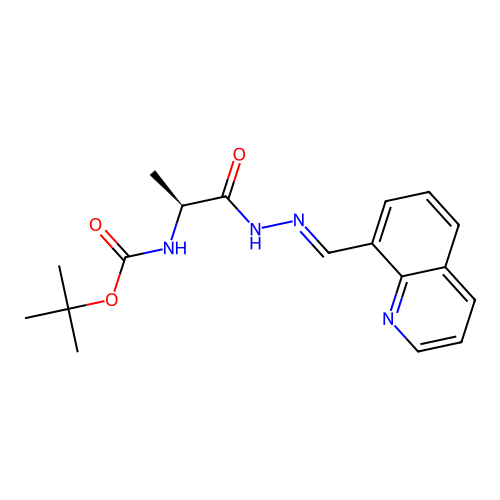 (S,E)-tert-butyl (1-oxo-1-(2-(quinolin-8-ylmethylene)hydrazinyl)propan-2-yl)carbamate structure